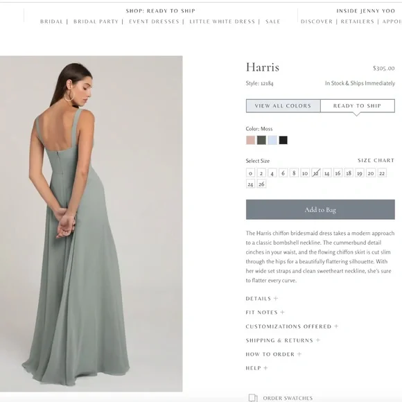 Jenny Yoo- Harris Eucalyptus Green Dress - Picture 2 of 7